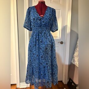 Old Navy Blue and Black Floral Midi Dress